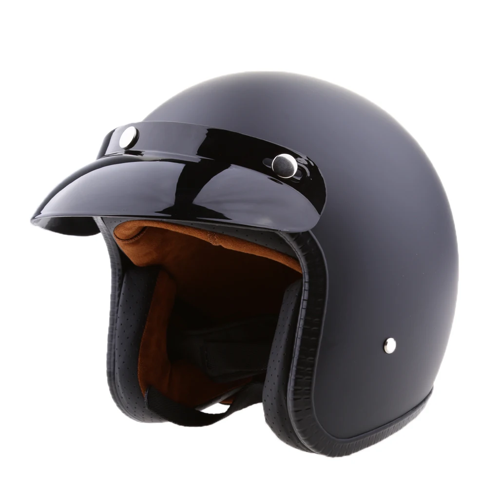 Matte Black Retro Universal Motorcycle 3/4 Open Face Helmet W/ Sun Visor S M L XL