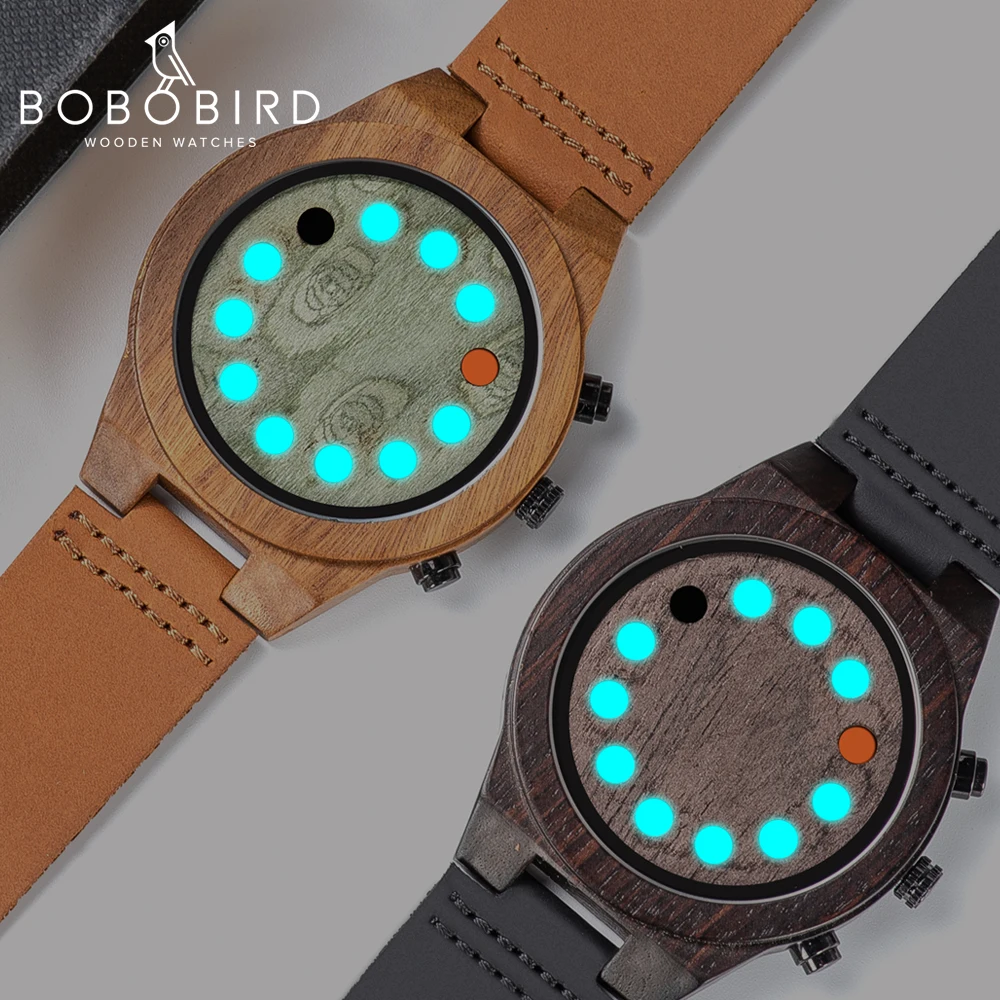 BOBOBIRD Лидирующий бренд светящиеся часы Дерево 12 отверстий циферблат японские