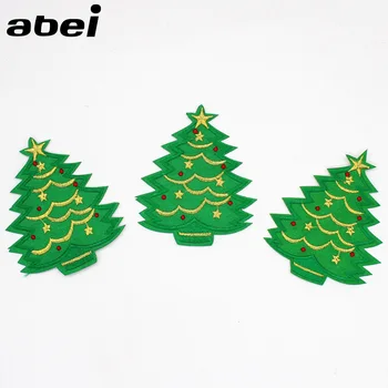 

10pcs Embroidered Christmas Xmas Tree Patches Transfer Iron On Appliques Jeans Down Jacket Sweater Stickers Handmade Patchwork