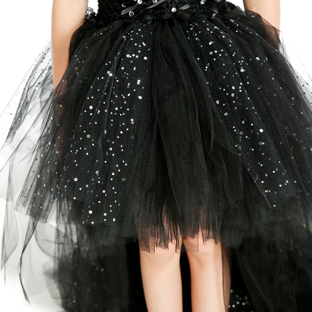 Блестящее черное нарядное платье для девочек фатиновое кружевное платье-пачка с бантом из ленты для маленьких девочек праздничная одежда для маленьких девочек на день рождения