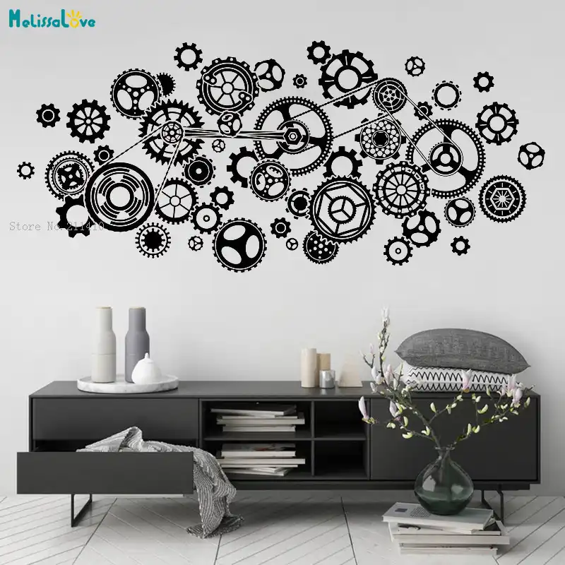 Steampunk Gears Wall Sticker Decals Home Decor Living Room Industrial Style Decoration Show Personality Art Murals Yt2829 Wall Stickers Aliexpress - building with gear on funny decals roblox