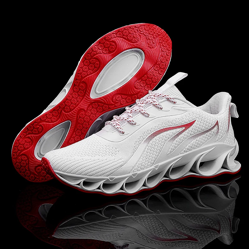 Мужская спортивная Уличная обувь для бега, черные удобные дышащие кроссовки, мужские повседневные Нескользящие износостойкие кроссовки на шнуровке - Цвет: White Red