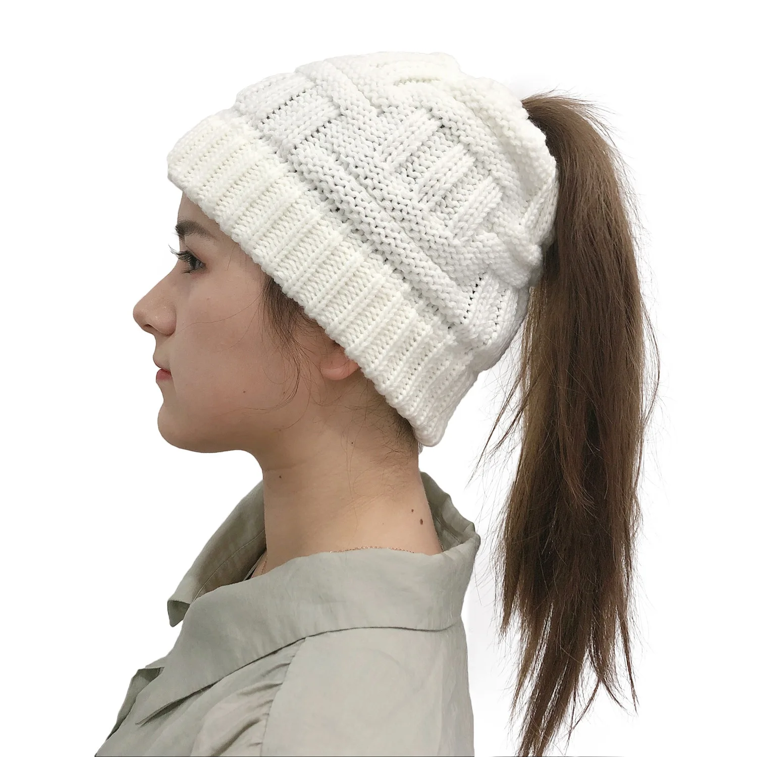 SAYDY Chapeaux d'hiver pour femme Messy High Bun Bonnet en queue