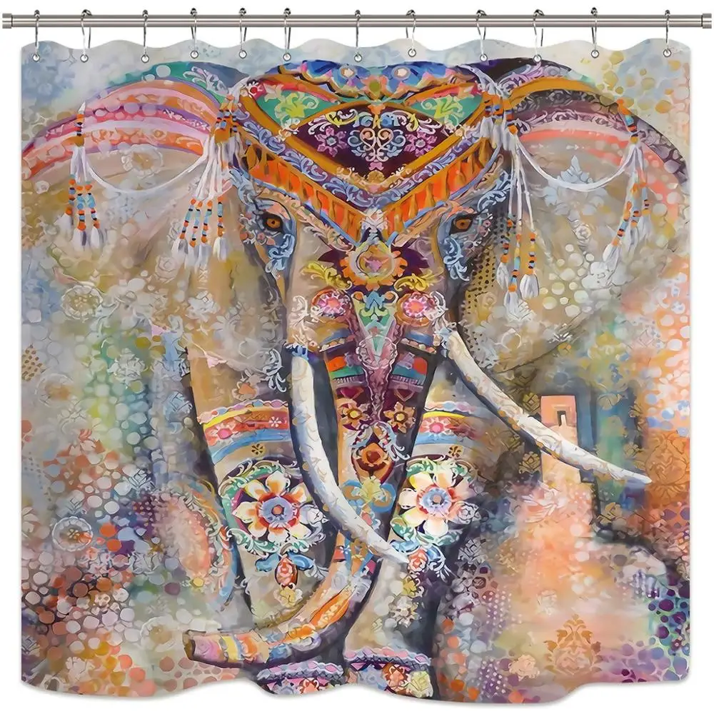 Bohemia Elephant Shower Curtain Set India Animal Hippie Ethnic Boho Bathroom Home Decor Fabric Panel Waterproof Polyester | Дом и сад
