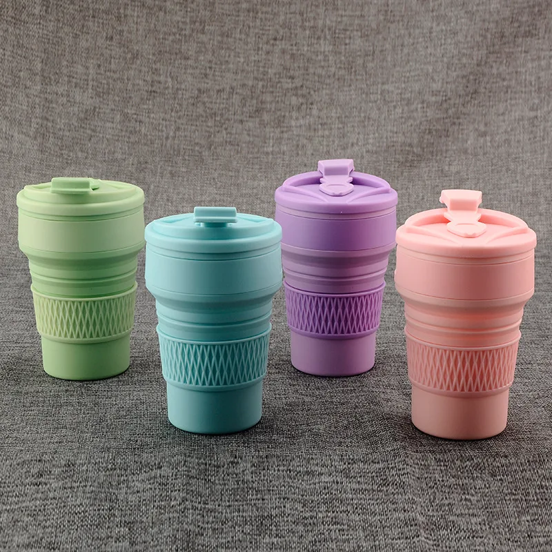 350ml Folding Silicone 4 kleur Draagbare Siliconen Telescopische Drinken Inklapbare koffie cup vouwen silica met Deksels Rei |