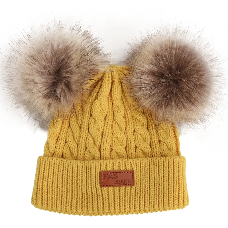 Детская шапка, вязаная Милая шапка для девочек, BoysBig Pom pom Beanie, детские шапки для девочек и мальчиков, теплая вязаная зимняя детская шапка из натурального енота F