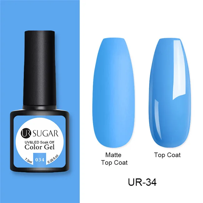 UR-34 Ur Sugar 7,5 мл матовый цветной УФ-гель для ногтей чистый лак для ногтей матовое верхнее покрытие замачиваемый Гель-лак для дизайна ногтей маникюрный лак основа сделай сам - Цвет: UR-34