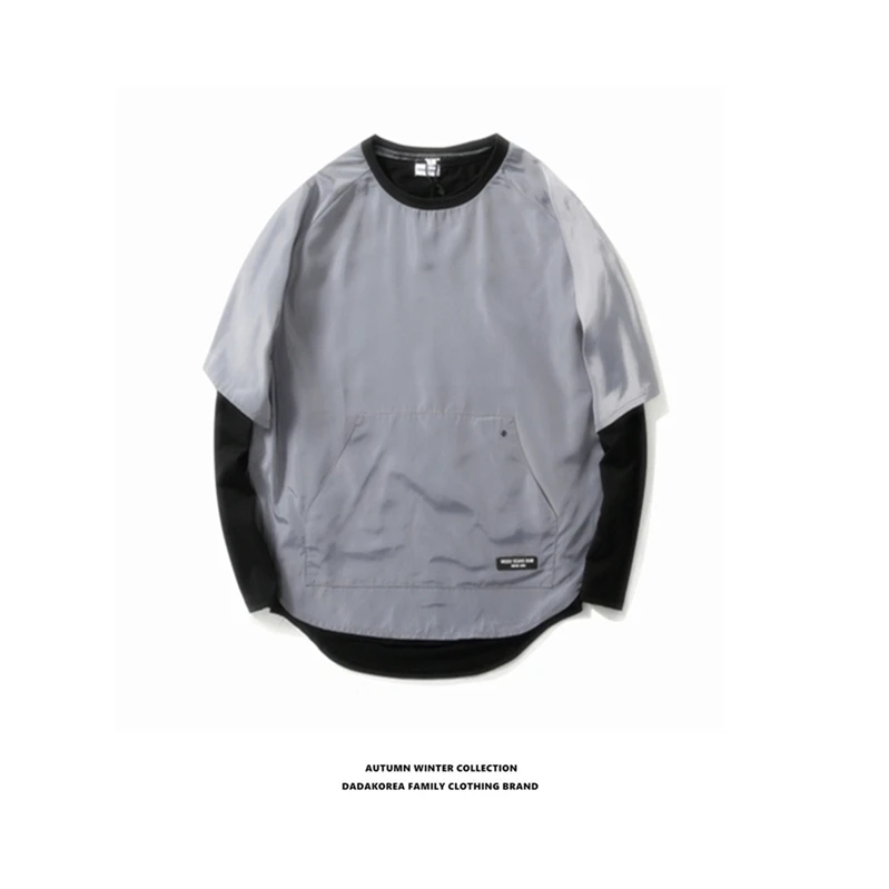 

DADAKOREA Spring and Autumn Style High Street Trend Fake Two-piece Pullover Loose Casual Curve Men's Long Sleeve T-Shirt