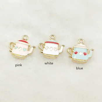 

10pcs enamel teapot charm jewelry accessories earring pendant bracelet necklace charms zinc alloy diy finding 16x17mm