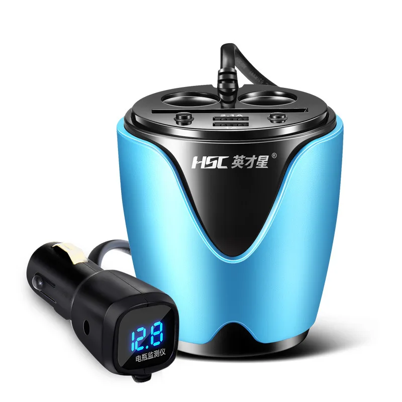 Car Cigarette Lighter Socket one tow three car cigarette lighter one tow two switch intelligent circular car charge - Название цвета: HSC-200D Blue