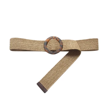 

Vintage Knitted Leopard Round Buckle Waist Rope Women Smooth Buckle Belt Woman Woven Female Braided Belt Apricot