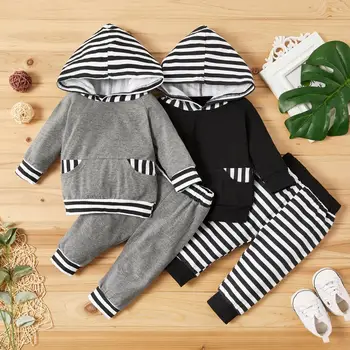 

PatPat 2020 New Spring and Autumn 2 pieces Baby Boy Stripes Baby's Sets for 0-12M Baby Boy