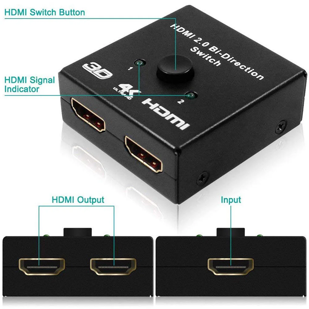 1x2 HDCP 3D UHD 4K Би направление HDMI 2,0 переключатель сплиттер концентратор селектор применим для ПК, ноутбуков, игровых консолей