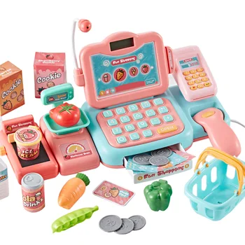 

Pretend Play House Toy Children's Simulation Supermarket Cash Register Upgraded Version With Electronic Scale Kid Game Toys