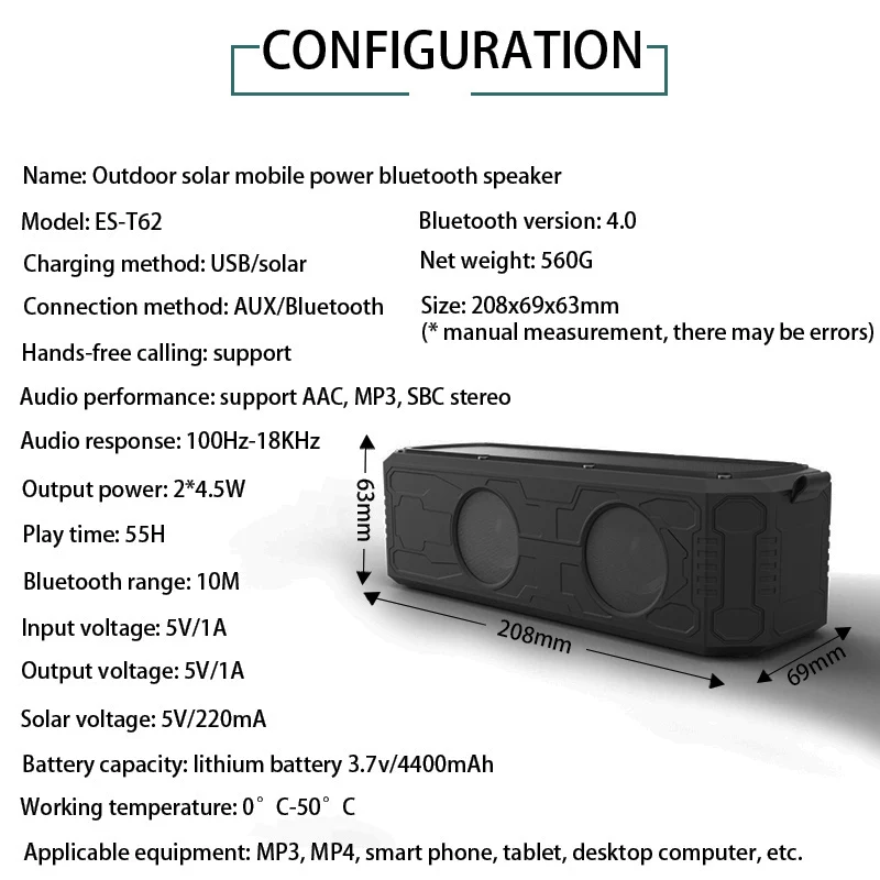 Солнечный Bluetooth динамик с 4400 мАч банк питания, Bluetooth 4,0 динамик 12 Вт стерео сабвуфер бас, водонепроницаемый для наружного и Ind