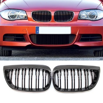 

Gloss Black for BMW E81 E87 1 Series 04-07 Double Slat Sport Style Gloss Black Dual-Line Kidney Grille Replacement