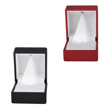 

Rings Display Box Storage Soft Velvet Tray Case Holder Stand Display Storage Box Show Jewelry Organiser LED Light Ring Box Red