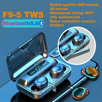 

F9-5 TWS Bluetooth Headphones Ipx7 Music Earpieces 8D Surround Stereo Sound Sports Earbuds Business Headset Works on Smartphones