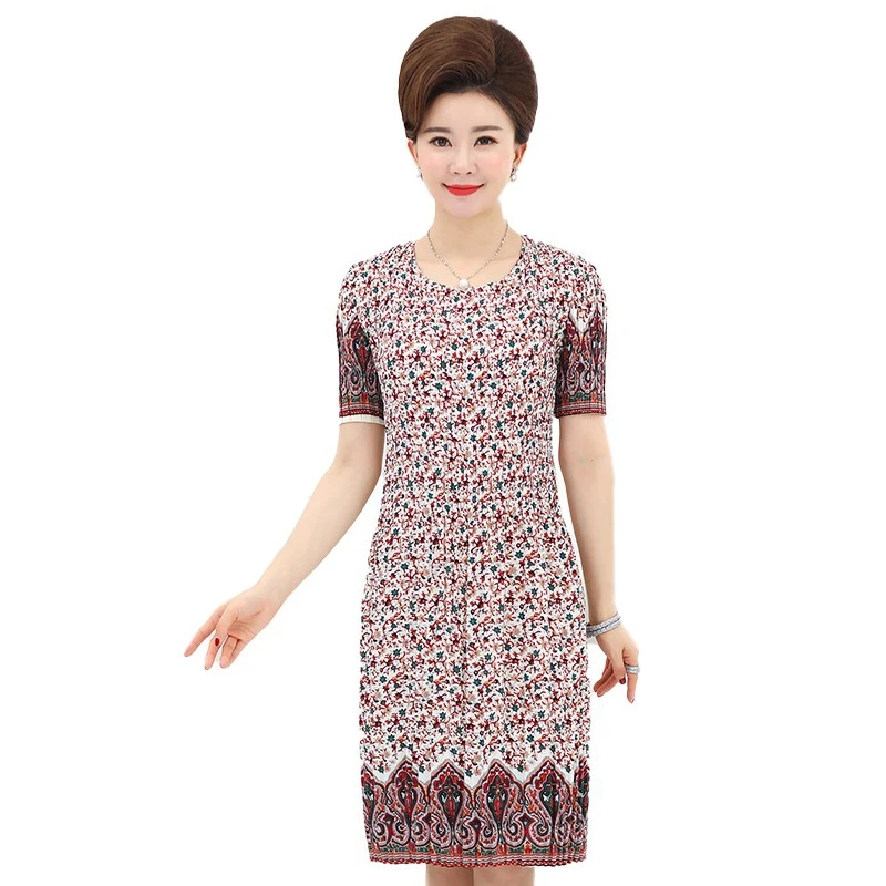 Женское длинное платье с коротким рукавом летнее плиссированное цветочным