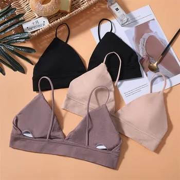 

New French Style No Steel Ring Bra Thin Shoulder Strap Triangle Cup Girl Tube Top Sexy Sling Ultra-thin Underwear Sports Vest