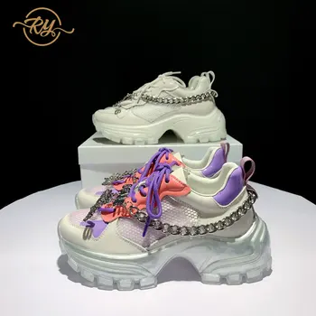 

RY-RELAA women fashion sneakers women 2020 Genuine Leather wedges shoes for women INS style platform sneakers white sneakers new