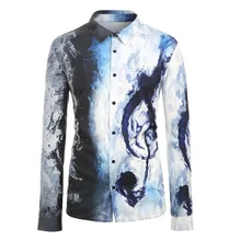 Рубашки с принтом музыкальной нотки, новинка, Мужская Осенняя рубашка с длинным рукавом и принтом музыки, рубашка с отложным воротником, Camisa#20