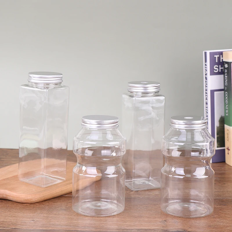 300/350/400/500ml Disposable Beverage Bottle Milk Tea Shop Plastic Yogurt Bottle Disposable Candy Jar with Lids Storage