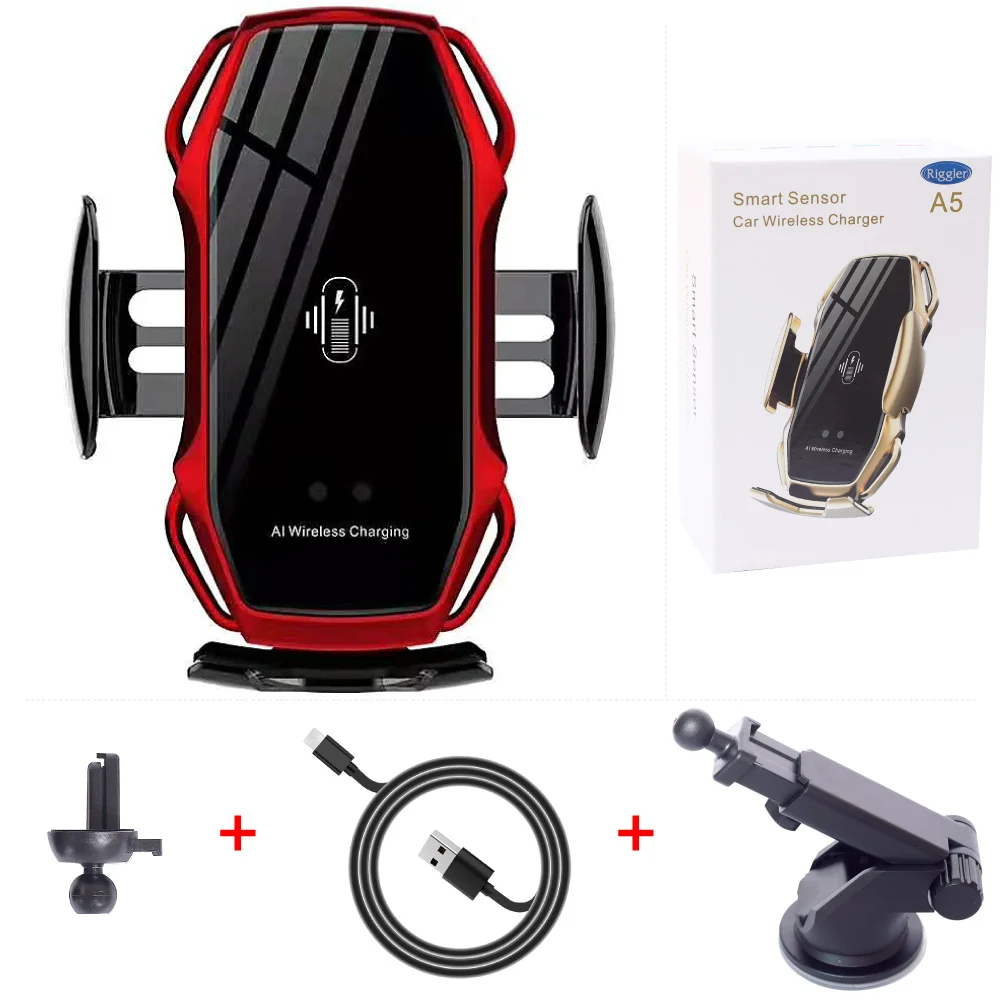 Red holder Умный датчик Автомобильный держатель для зарядки 10 Вт Быстрое беспроводное зарядное устройство для huawei Mate30pro P30pro iphone 11 XR XS - Цвет: Red holder