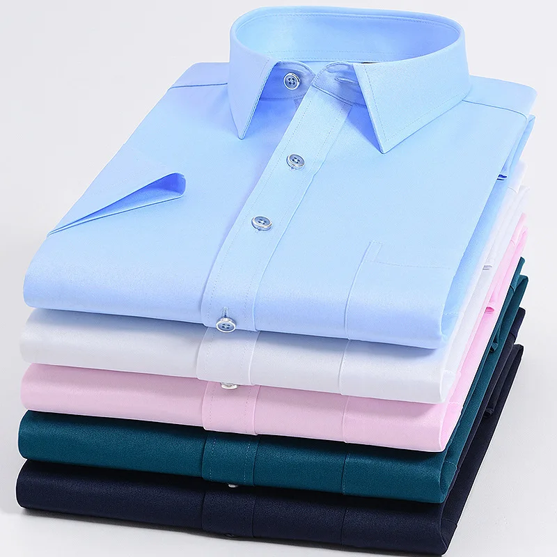 Анти-морщинки Мужская рубашка с коротким рукавом Slim Fit сплошной Цвет модная