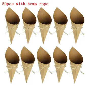 

Vintage 50Pcs/lot DIY Kraft Paper Cones with Hemp Rope Candy Boxes Flower Holder Kraft Paper for Wedding Party Crafting Gift