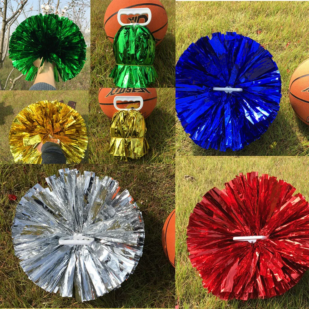 

1PCS Plastic Handle Metallic Streamer Pompoms Cheerleading Cheering Pom Pom Ball Cheering Dance Decorator Club Sport Supply