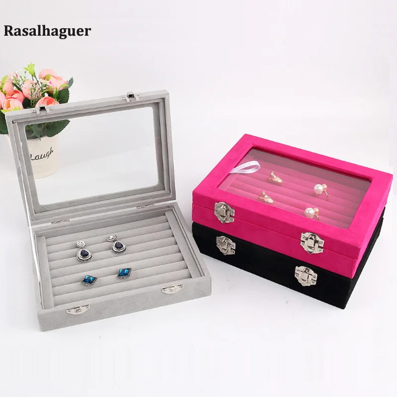 20*15*4.8cm Small Velvet Jewelry Ring Earring Necklace Pendant Display Organizer Box Flat Stackable Tray Holder Storage Showcase gray velvet jewelry display tray stackable necklace organizer display for showcase display bracelet ring jewelry empty plate