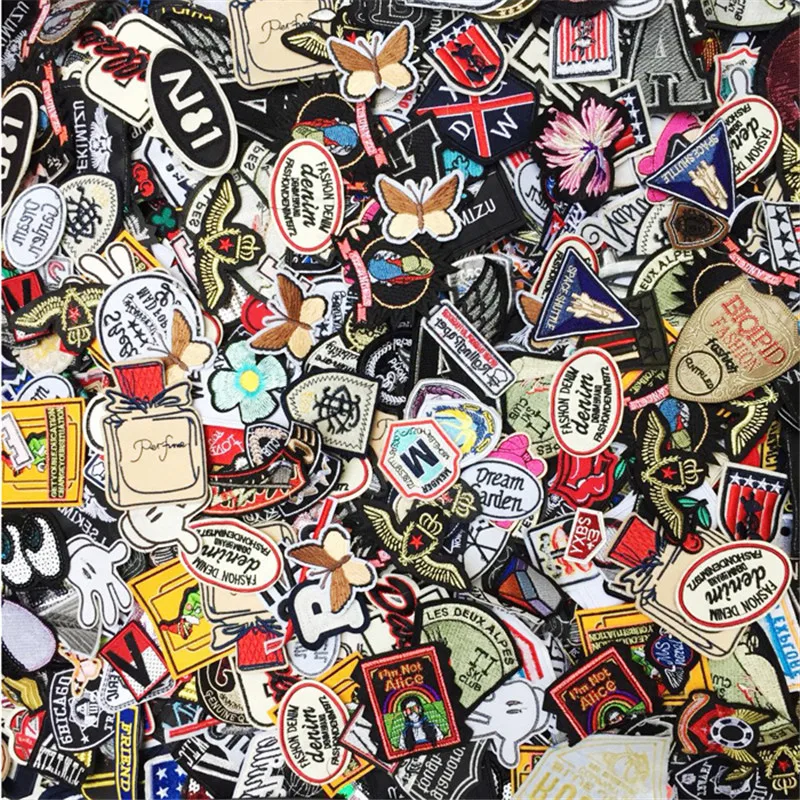 

50PCs Mixed Iron On and Sew-On Patches For Clothing Embroidery Patch Summer Fabric Badge Stickers For Clothes Jeans Decoration