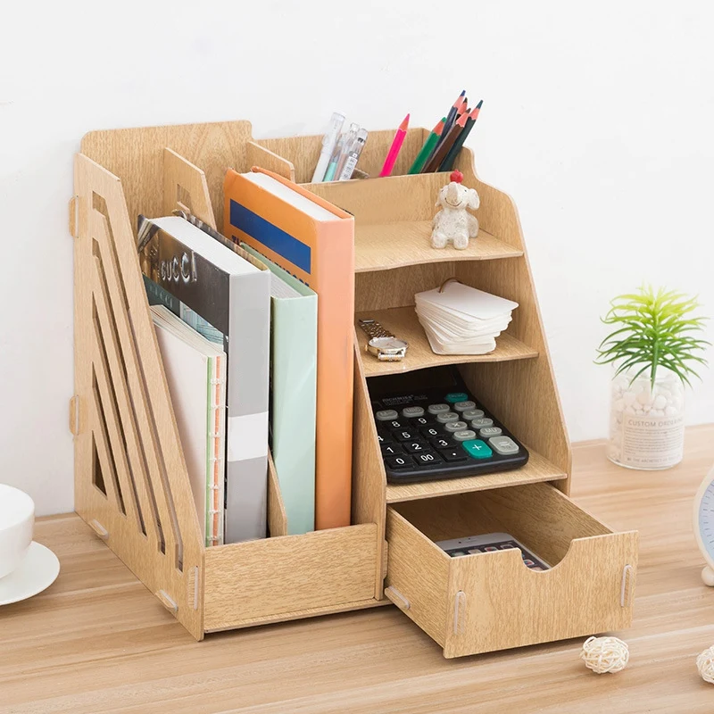 

Hot Sale Creative DIY Office Supplies Desktop Organizer Bookshelf A4 Drawer Folder Shelf File Tray Desk Organizer Black