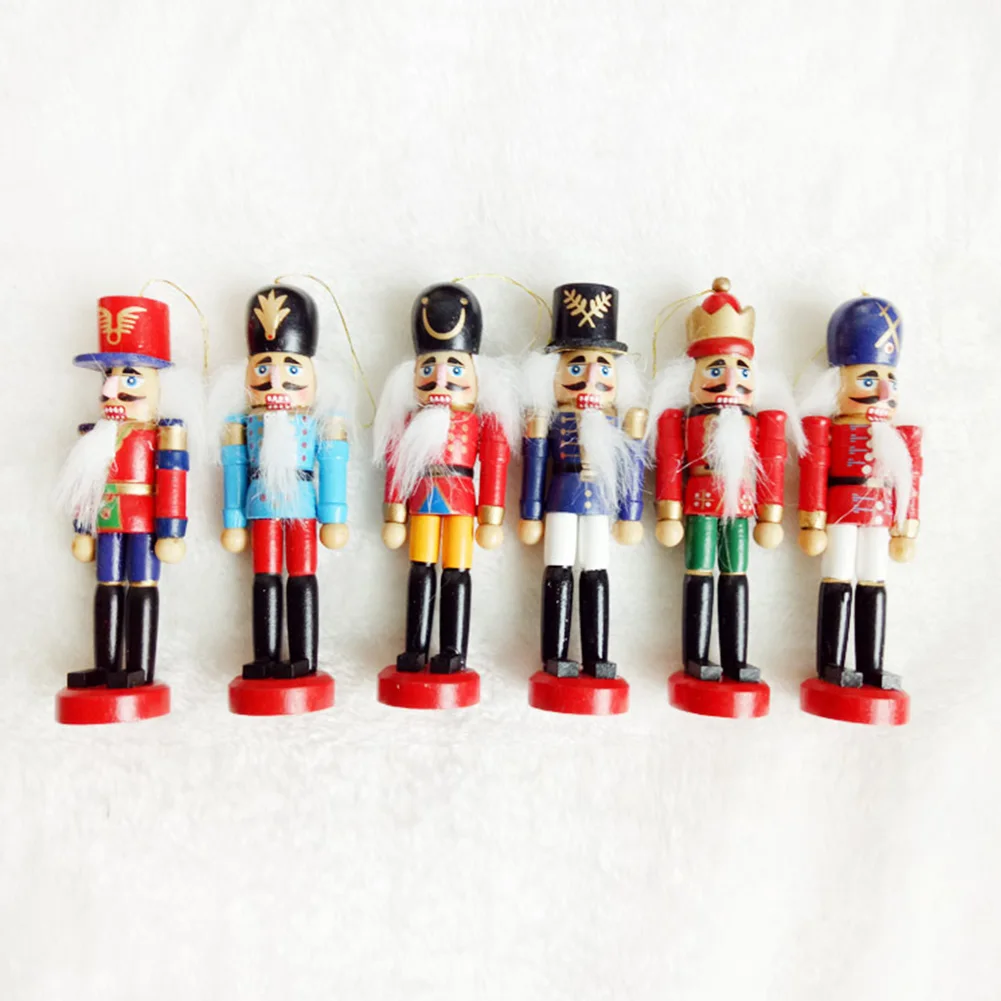 

6pcs/set Home Cute Soldier Puppet Small Tree Hanging Ornament Accessories Gift Festival Wooden Christmas Decorations Office