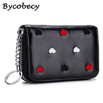 

Bisi Goro Women Genuine Leather RFID Organ Card Wallet Scanner-proof SD Card Holder Multi-functional Small Coin Wallet Zipper