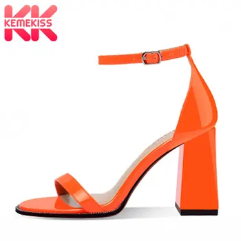 

KemeKiss Real Leather Women Sandals Square Heel Women Shoes Summer Open Toe Party Lady Beach Travel Female Footwear Size 33-42