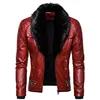 ABOORUN Mens Punk Rivet Zipper Leather Jacket Detachable Fur Collar Red Black Slim Motorcycle Biker Thicken Leather Jacket R2938 1