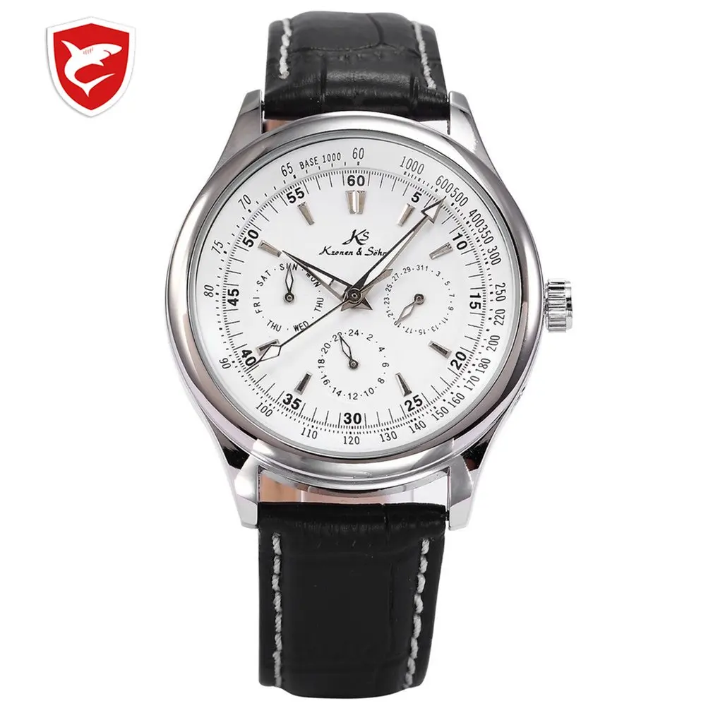 

Ks Luxury Automatic Calendar Genuine Leather Strap Wrap Gift Analog Wrist Business Dress Men's Mechanical Self Wind Watch/ KS096