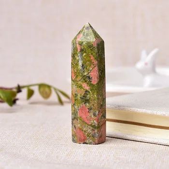 

1PC Natural Crystal Unakite Hexagonal Column Crystal Stone Point Mineral Ornament Healing Wand Home Decor DIY Gift Decoration