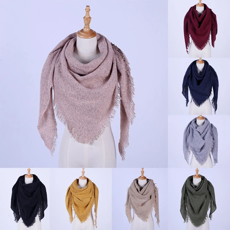 

Designer 2019 Winter Triangle Scarf For Women Solid Color Shawl Cashmere Scarves Warm Neck Blanket Lady Bandana Pashmina