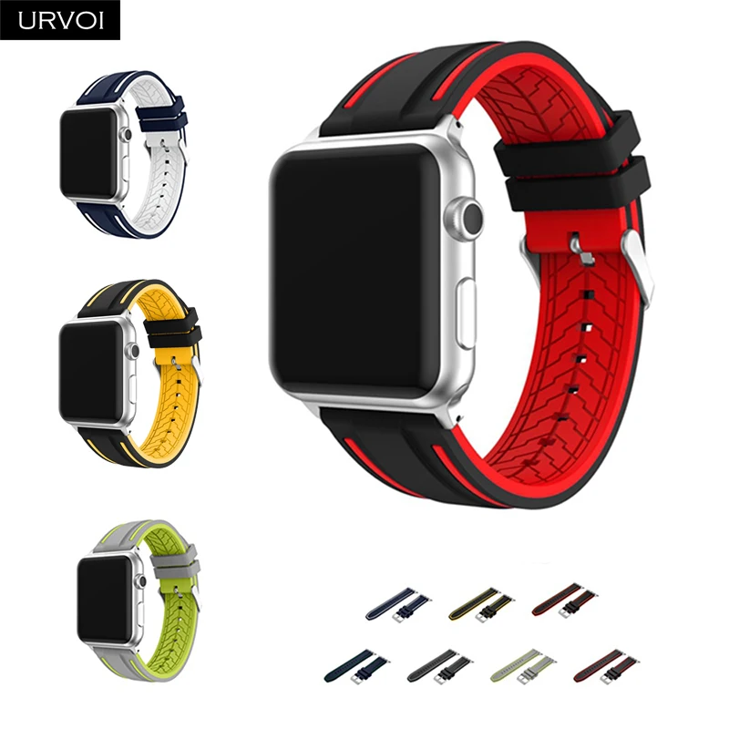 URVOI ремешок для apple watch 4 3 2 1 спортивный ремешок для iwatch мягкий силиконовый сменный ремешок+ адаптеры из нержавеющей стали 40 44 мм
