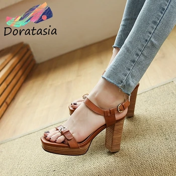 

DORATASIA 2020 Fashion Retro Platform Sandals High Quality Genuine Leather Sandals Women High Heels Summer Dress Shoes Woman