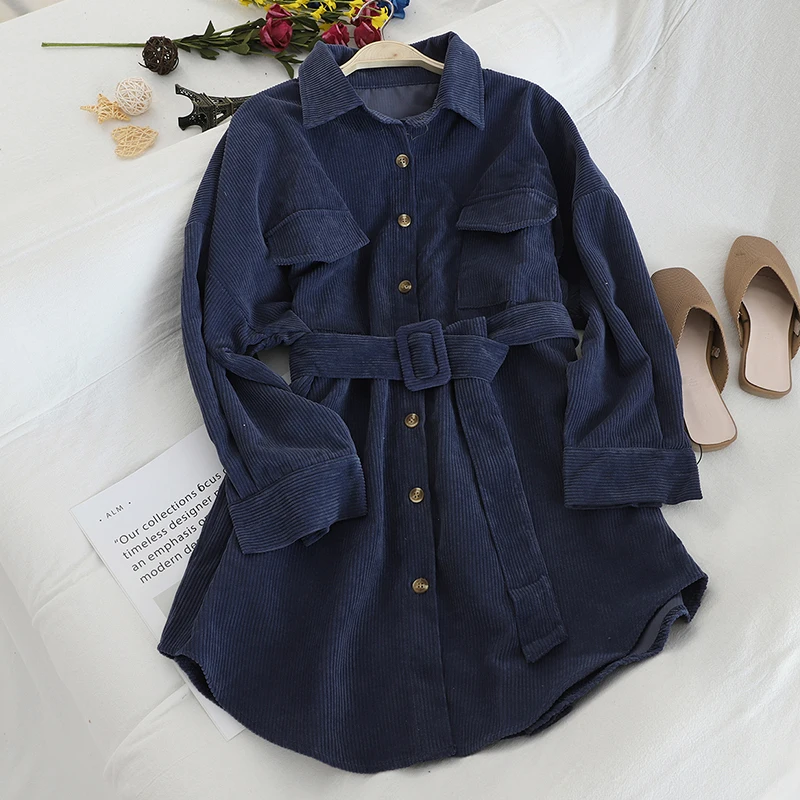 Gagarich Women Trench New Corduroy Full Turn-down Collar Pockets Adjustable Waist Single Breasted Slim Autumn Outwear Coat