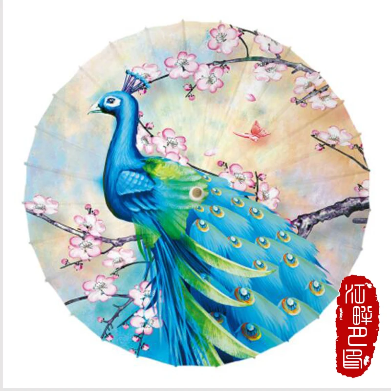

JIANGPANYUE Handmade Two Peafowls Standing in the Peony Flowers Oiled Paper Umbrella Ancient Chinese Parasol Umbrella