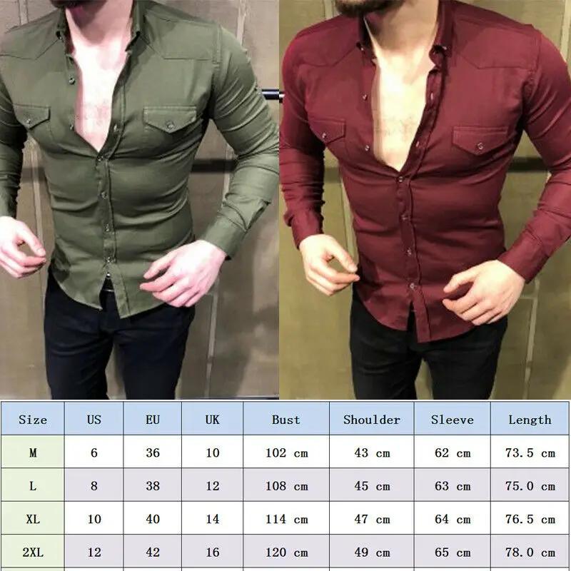 Luxury Mens Blouse Shirt Long Sleeve Slim Fit Formal Casual Shirts Tops