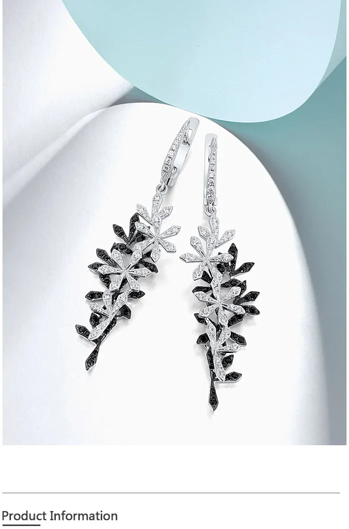 SANTUZZA Silver Drop Earrings For Woman 925 Sterling Silver Black Spinel White Cubic Zirconia Flowers Classical Fine Jewelry