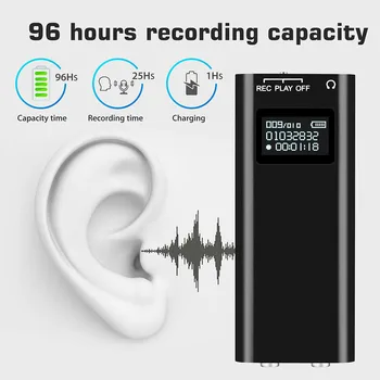 

MP3 Player For Meeting Lectures OLED Digital Audio Recorder Pen Voice Activated With Back Clip Rechargeable 3.5mm Jack Office