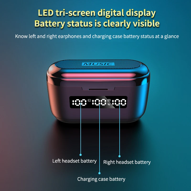 3500mAh Battery Bluetooth Stereo Earphones Wireless TWS IPX7 Waterproof Touch Earbuds Headset LED Display Type C Charge Case