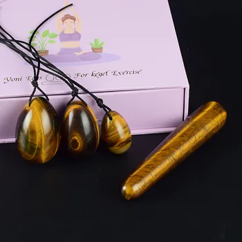 

Yoni Egg Set Natural Tiger Eye Stone Yoni Egg Set Women Kegel Exercise Vaginal Muscles Tightening Ball Yoni Wand Jade